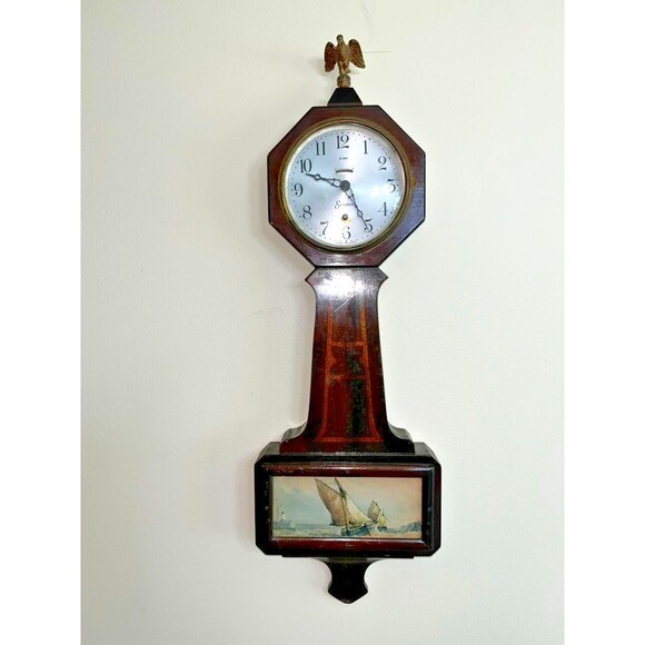 Antique Sessions  Mechanical Cape Cod Ship Scene  With Key  (Mahogany) - Picture 2 of 6